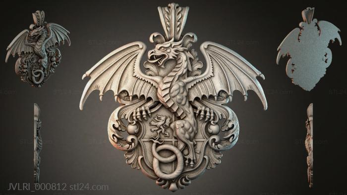 Dragon crest with wings and shield 3d STL model