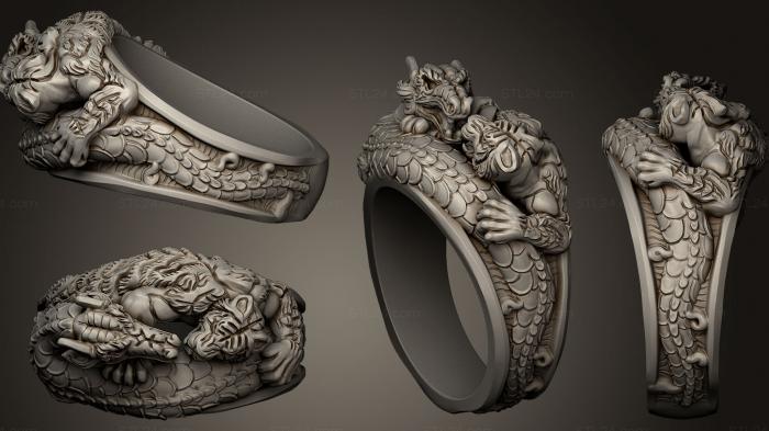 Ювелирные перстни и кольца (Кольцо тигр против дракона, JVLRP_0244) 3D модель для ЧПУ станка