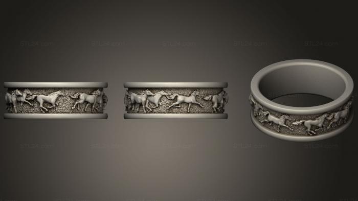 Ювелирные перстни и кольца (Обручальное кольцо с лошадьми, JVLRP_0894) 3D модель для ЧПУ станка