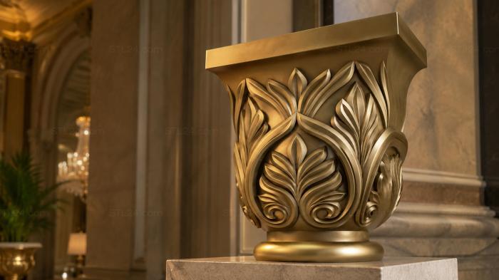 Chapiters (Capital with symmetrical leaves in classical style, KP_0500) 3D models for cnc