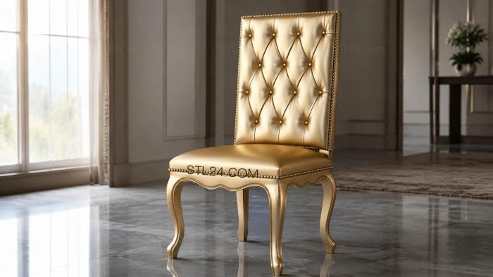 Armchairs (Classic chair with carriage tie and curved legs, KRL_0127) 3D models for cnc