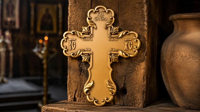 Crosses (Floral Orthodox Cross with inscriptions, KRS_0131) 3D models for cnc