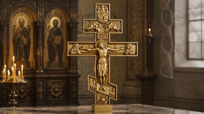 Crosses (Cross with radiance and floral base in classical style, KRS_0140) 3D models for cnc