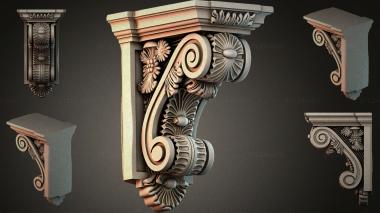Brackets of different styles (Console with volute and floral ornament, KRI_004869) 3D models for cnc