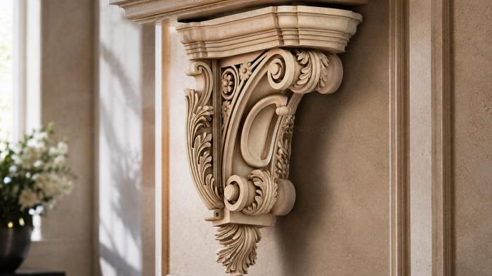 Brackets of different styles (Architectural bracket with volute and foliage, KRI_004870) 3D models for cnc