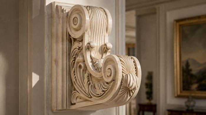 Brackets of different styles (Classic bracket with volutes and rosettes, KRI_004871) 3D models for cnc