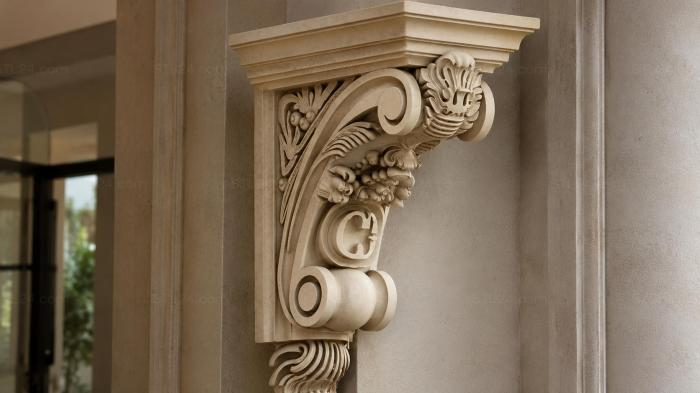 Decorative bracket with acanthus and volute 3d STL model