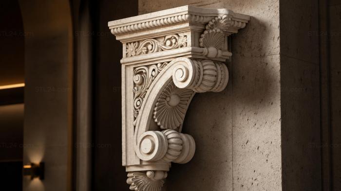 Architectural bracket with volute and sink 3d STL model