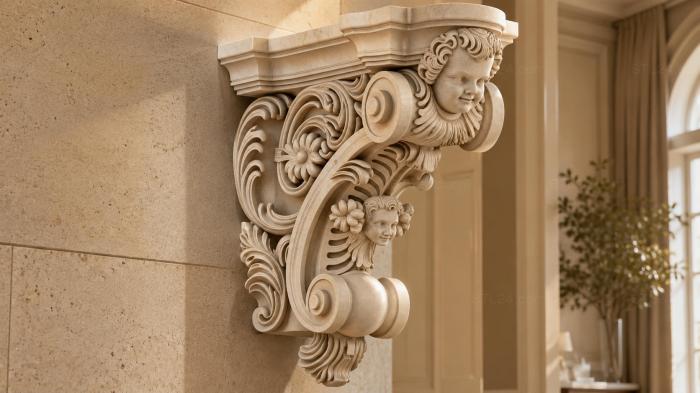 Bracket with angel head and scrolls 3d STL model