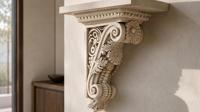 Classic bracket with volutes and rosette 3d STL model