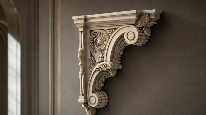 Architectural brackets with leaf ornamentation 3d STL model