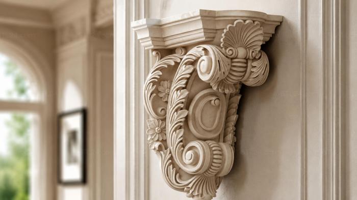Console bracket with floral ornament 3d STL model