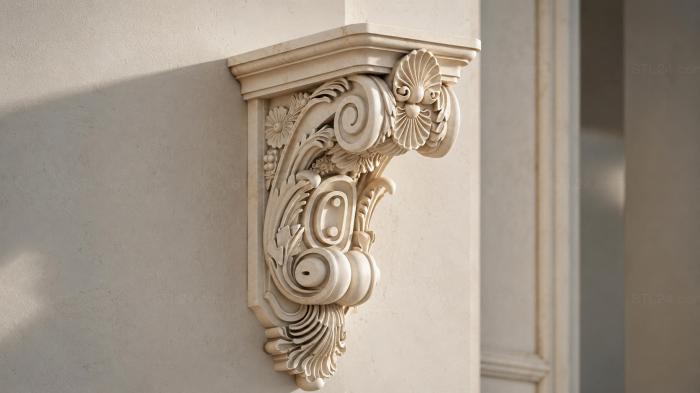Bracket with volute and floral decor 3d STL model