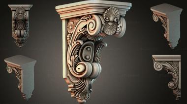 Brackets of different styles (Bracket with volute and floral decor, KRI_004881) 3D models for cnc