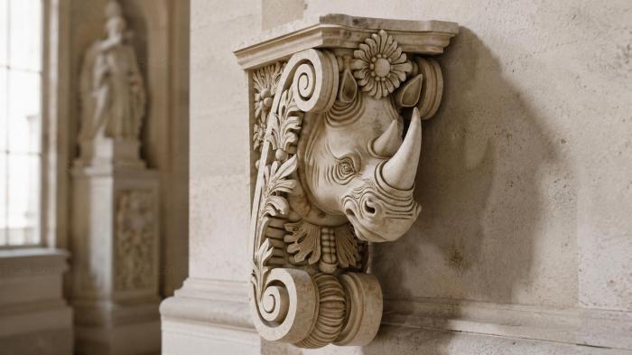 Bracket with carved lion head and volutes 3d STL model