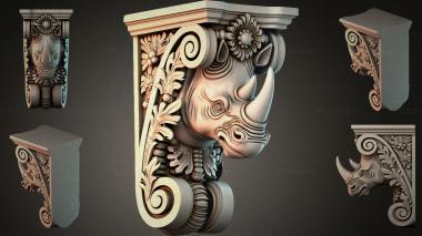 Brackets of different styles (Bracket with carved lion head and volutes, KRI_004882) 3D models for cnc