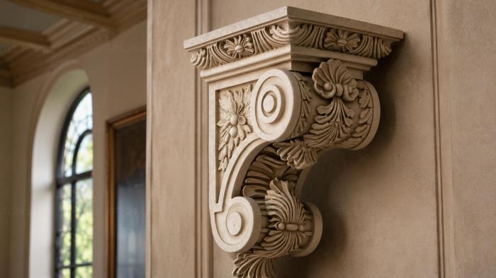 Classic bracket with volute and rosette 3d STL model