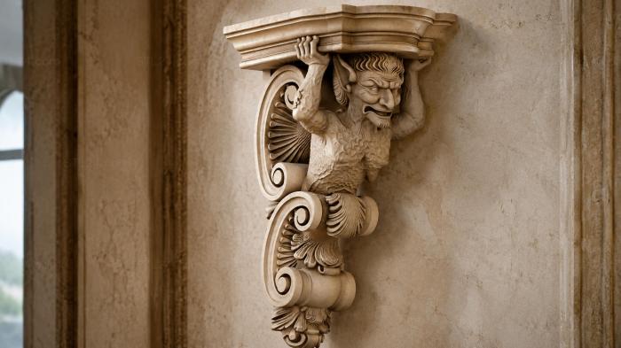 Bracket console head of a satyr with curls 3d STL model