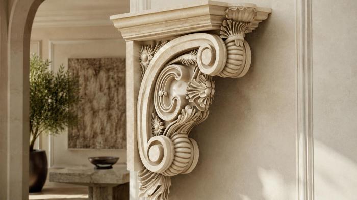 Bracket with volute and floral decor 3d STL model