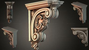Brackets of different styles (Bracket with volute and floral decor, KRI_004888) 3D models for cnc