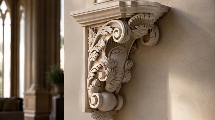 Bracket with carved mask and acanthus 3d STL model