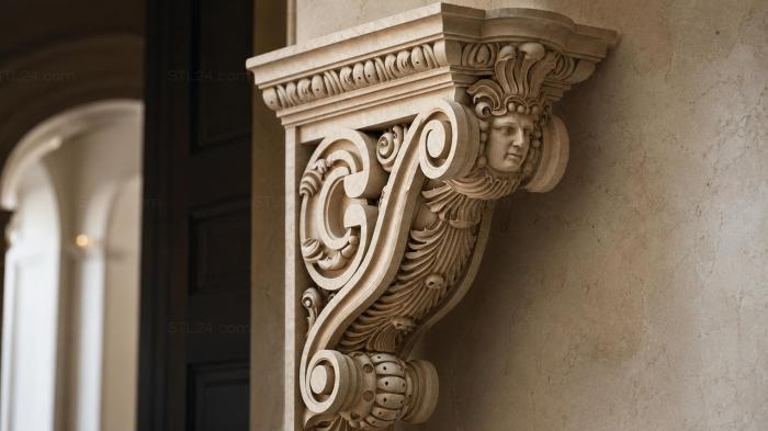 Bracket with a caryatid mask and scrolls 3d STL model