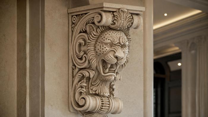 Bracket with a lions head and volutes 3d STL model