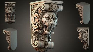 Brackets of different styles (Bracket with a lions head and volutes, KRI_004893) 3D models for cnc