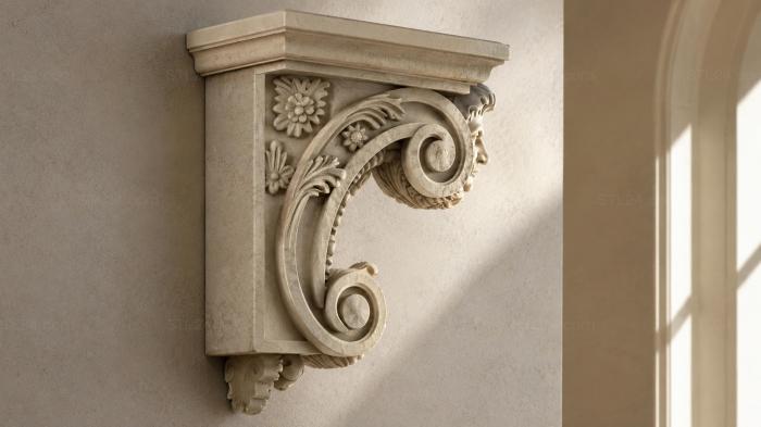 Architectural brackets with volutes and floral decor 3d STL model