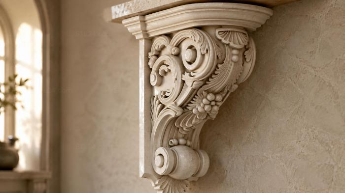 Bracket with floral ornament and spiral volutes 3d STL model