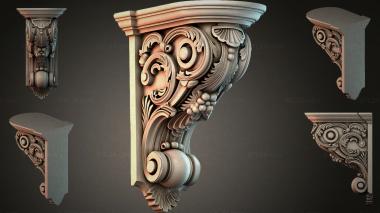 Brackets of different styles (Bracket with floral ornament and spiral volutes, KRI_004909) 3D models for cnc