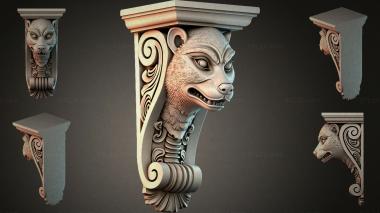 Brackets of different styles (Bracket with an animal head and volutes, KRI_004911) 3D models for cnc