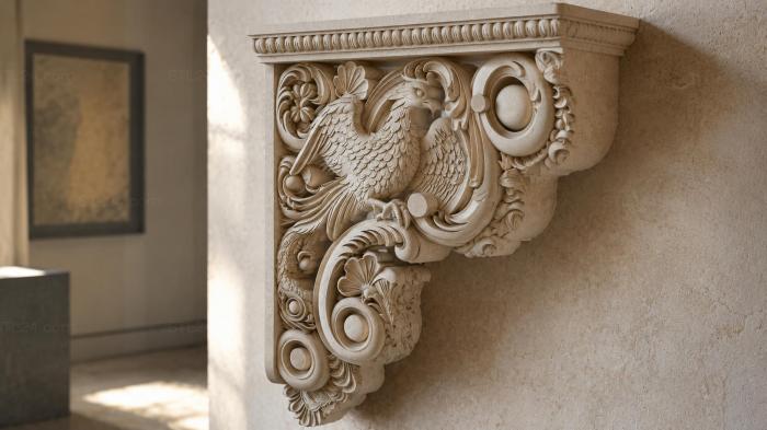 Bracket with a winged eagle and scrolls 3d STL model
