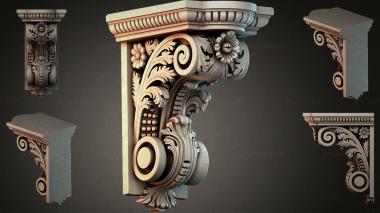 Brackets of different styles (Classic capital with volutes and floral decoration, KRI_004915) 3D models for cnc
