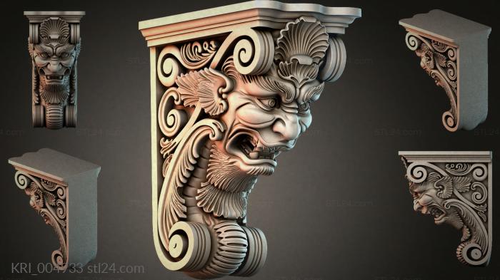 Bracket with a lions head and scrolls 3d STL model