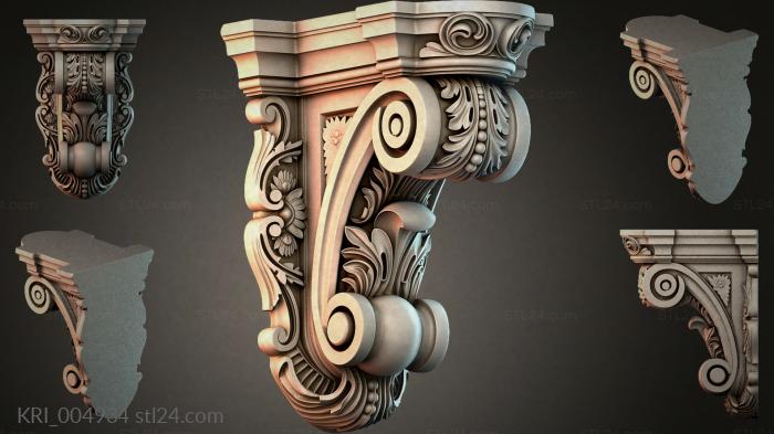 Architectural bracket with volute and rosette 3d STL model