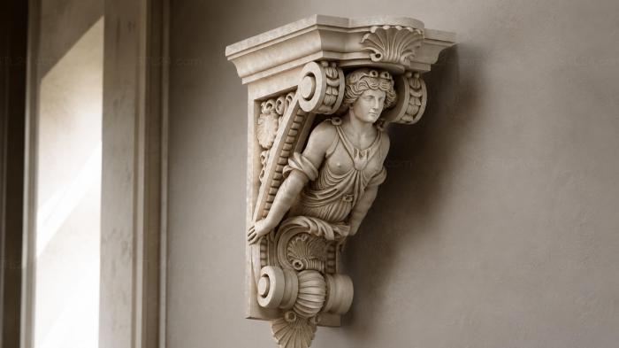 Bracket with a female figure and volute 3d STL model