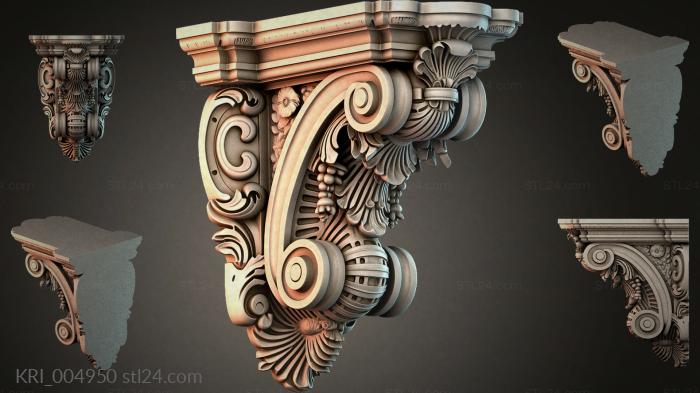 Bracket with carved capital and volutes 3d STL model