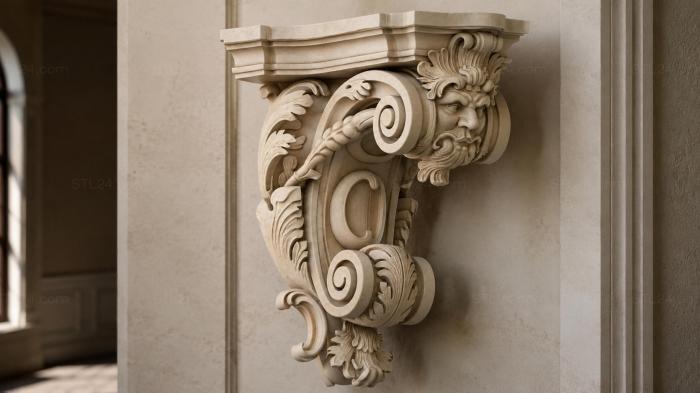 Console with the head of Apollo and volutes 3d STL model