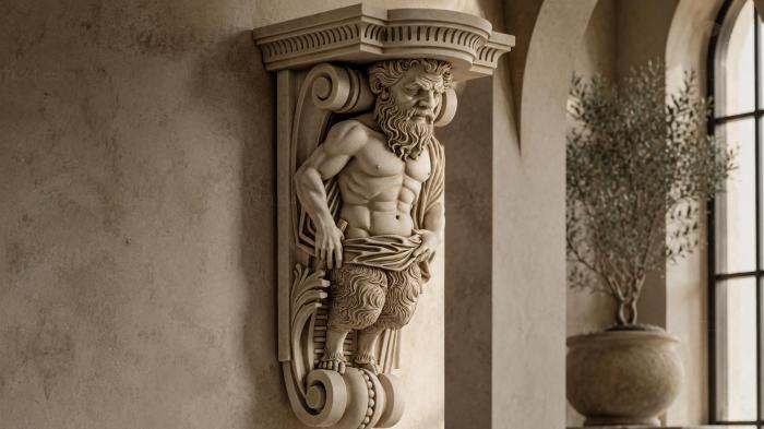 Bracket with a figure of a bearded man and a volute 3d STL model