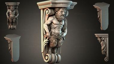 Brackets of different styles (Bracket with a figure of a bearded man and a volute, KRI_004966) 3D models for cnc
