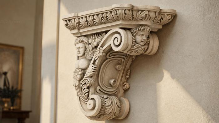 Capital with a female head and curls 3d STL model