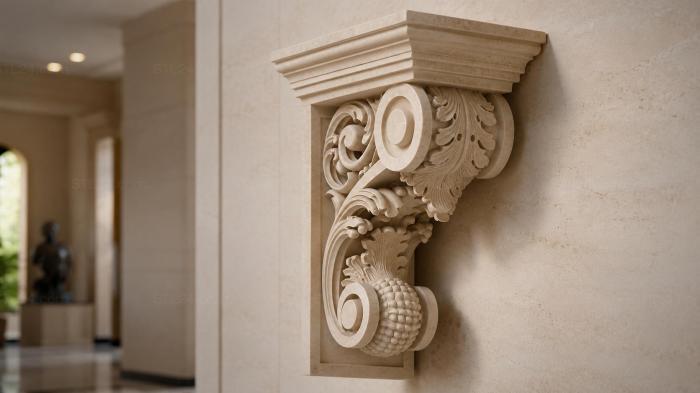 Bracket with scrollwork and rosettes 3d STL model