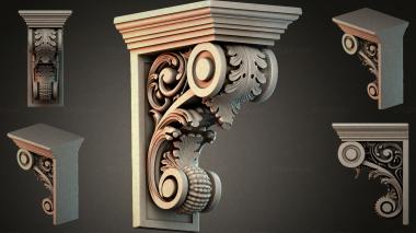 Brackets of different styles (Bracket with scrollwork and rosettes, KRI_004968) 3D models for cnc