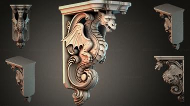 Brackets of different styles (Bracket with dragon and swirls, KRI_004969) 3D models for cnc