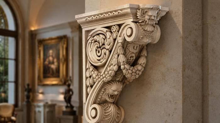 Bracket with a lion mask and acanthus carving 3d STL model