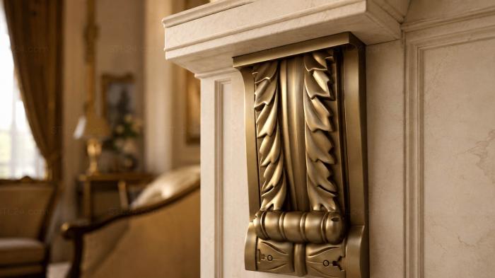 Corbels (Bracket with classic leaf pattern and side sockets, KR_0391-1) 3D models for cnc
