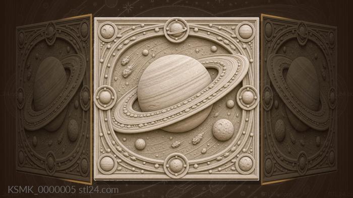 Saturn with rings - ice ribbons and satellites 3d STL model