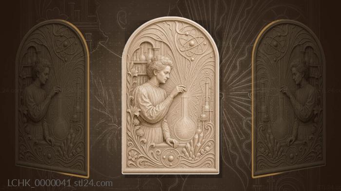 Marie Curie - arched laboratory composition and flask 3d STL model