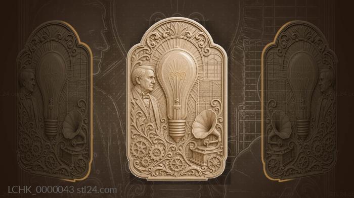 Thomas Edison - lamp and phonograph 3d STL model